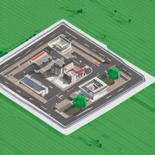 Prompt: a render of a town in a cube isometric view