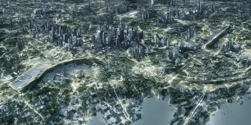 Prompt: the future capital city of liberland, epic scene from vfx scifi by christopher nolan