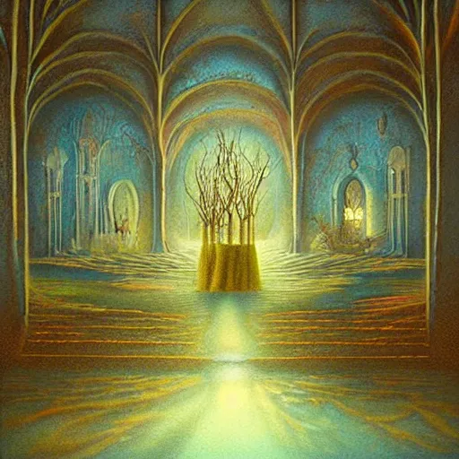 Image similar to beautiful scene from a dream. digital artwork by vincent bons, michael whelan, remedios varo and gerardo dottori. grainy and rough. interesting pastel colour palette. beautiful light. oil and water colour based on high quality render.