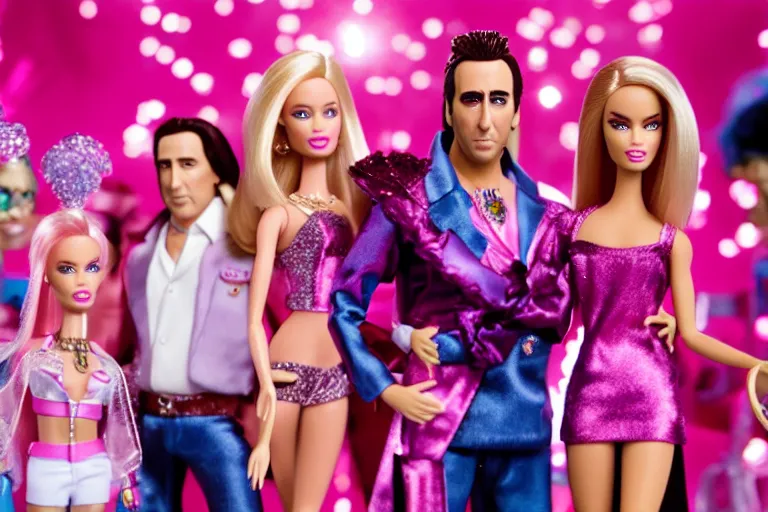 Image similar to Nicolas cage party barbie high resolution still film