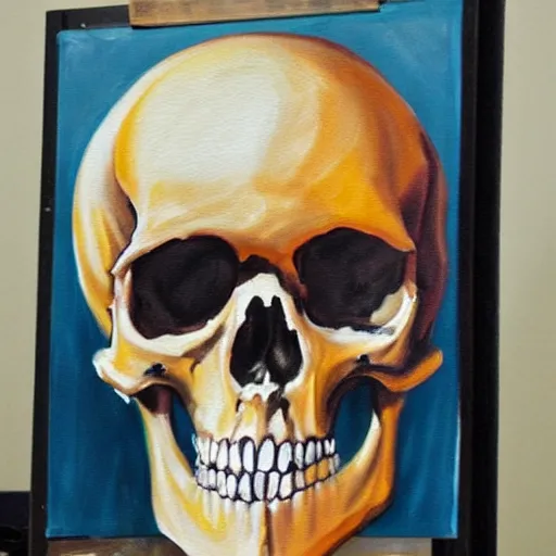 Image similar to human skeleton painting a painting of a skull