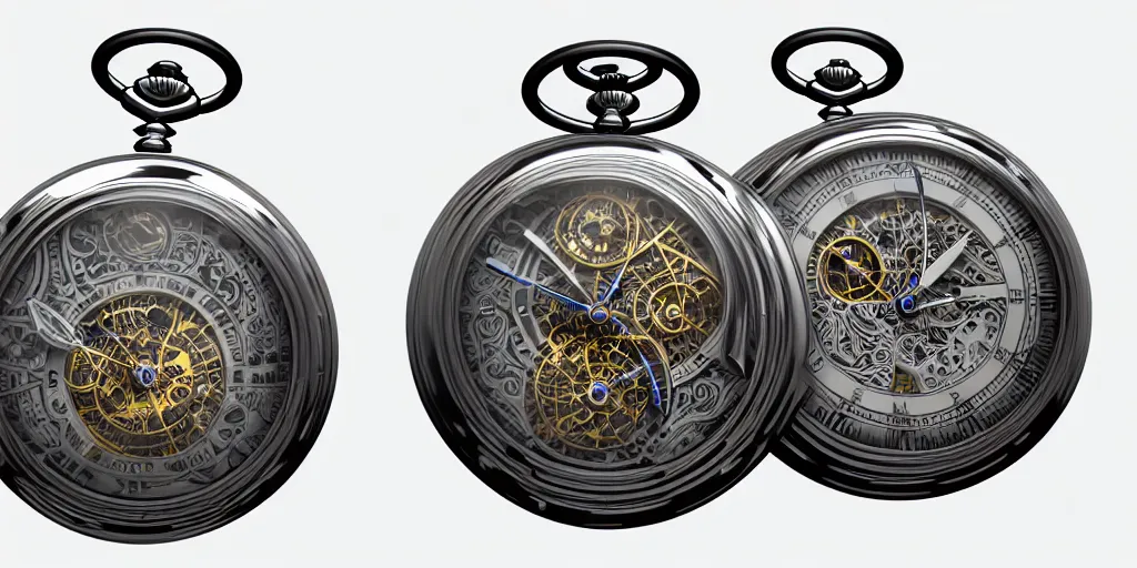 Image similar to exploded view of a pocket watch, highly detailed illustration, photorealistic diagram, 8 k resolution, octane render,