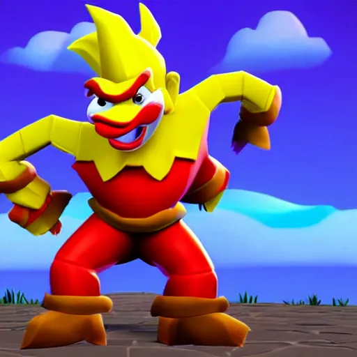 Image similar to image of ronald mcdonald as an enemy in spyro the dragon video game, with low poly playstation 1 graphics, upscaled to high resolution