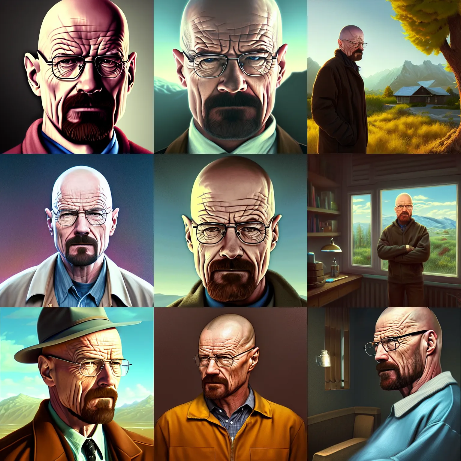 Prompt: Walter White, portrait, highly detailed, digital painting, artstation, concept art, sharp focus, illustration, by Evgeny Lushpin