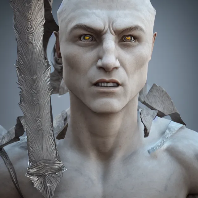 Prompt: marble sculpture of a warrior elf man, realistic, unreal engine render, octane render, hyper realistic, photo, 8 k, cinematic lighting