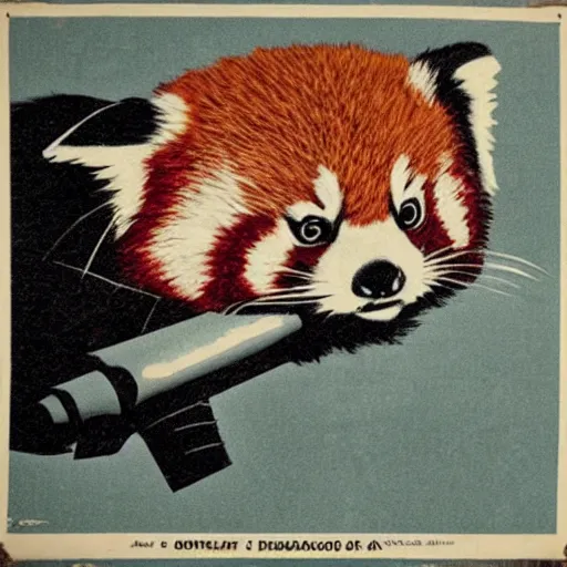 Prompt: red panda on a propaganda poster, guns, world war, circa 1 9 3 9, stencil