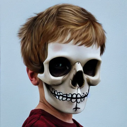 Image similar to a boy wearing a skull mask by gawx art, gawx _ art