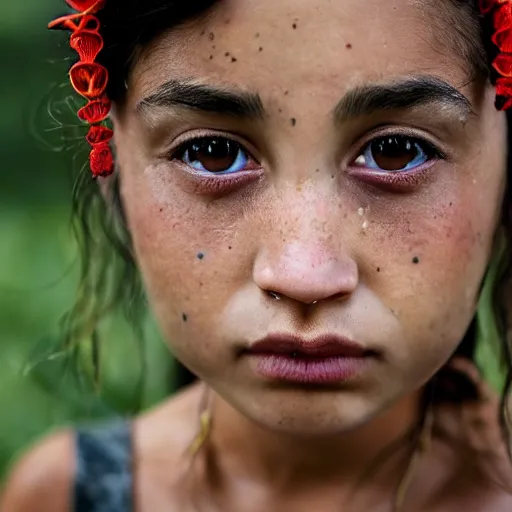 Prompt: a portrait of a maori girl with bottom lip tattoos female, dark eyes, dark hair, olive skin, depth of field, zeiss lens, detailed, centered, artstation, fashion photoshoot, by Annie Leibovitz and Steve McCurry, David Lazar, Jimmy Nelsson, Breathtaking, 8k resolution, extremely detailed, beautiful, establishing shot, artistic, hyperrealistic, beautiful face, octane render