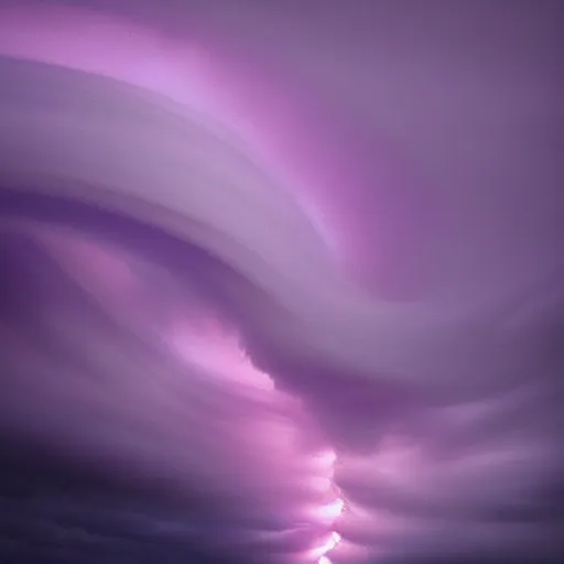 Image similar to amazing photo of purple clouds in the shape of a tornado by marc adamus, digital art, beautiful dramatic lighting