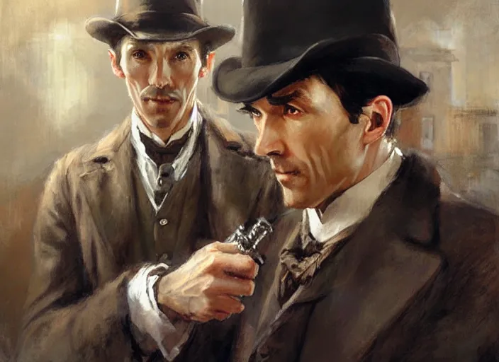 Image similar to a highly detailed beautiful portrait of sherlock holmes, by gregory manchess, james gurney, james jean