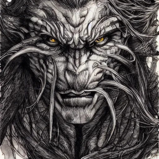 Prompt: Jordan Peterson as a werewolf, pen and ink, intricate line drawings, by Yoshitaka Amano, Ruan Jia, Kentaro Miura, Artgerm, watercolor