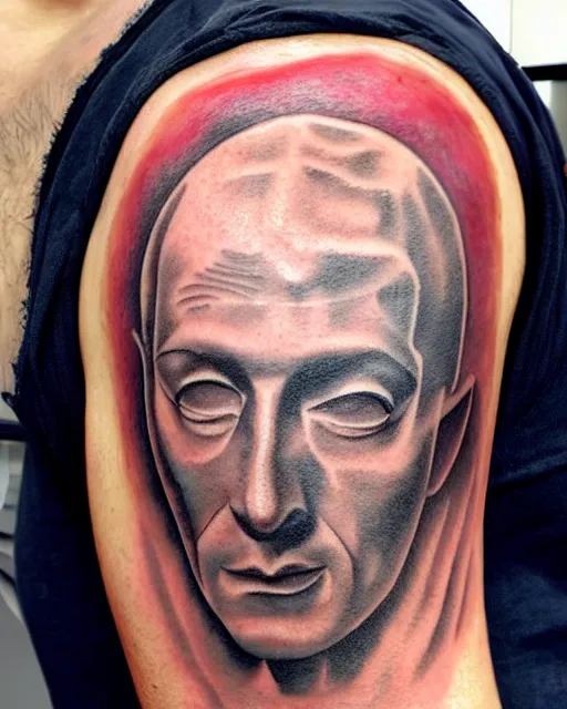 Image similar to renaissance head with planets tattoo design, hyper - realistic, in the style of tony santos