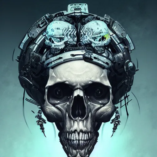 Prompt: Cybernetic skull tattoo design, by Cedric Peyravernay, highly detailed, excellent composition, cinematic concept art, dramatic lighting, trending on ArtStation