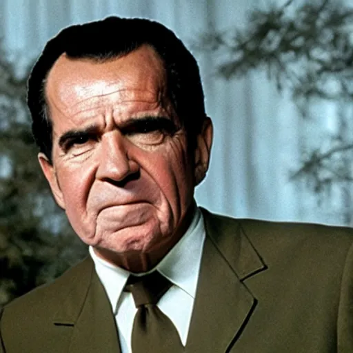 Prompt: A still of Richard Nixon as Rambo in Rambo First Blood