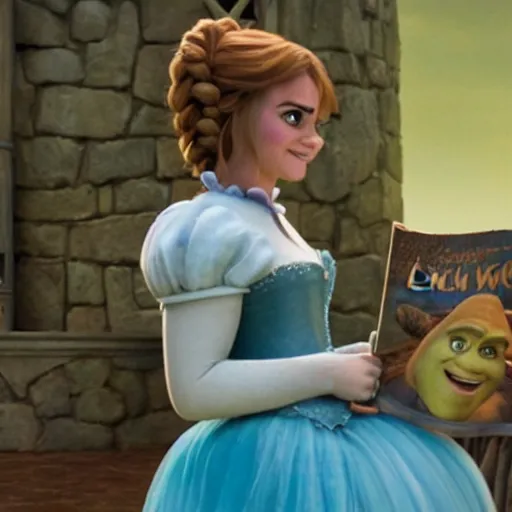 Image similar to A still of Emma Watson in Shrek movie