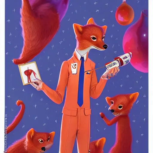 Image similar to a cute male anthropomorphic vulpes vulpes fulva teacher wearing suit working at a school, pixar style, by tristan eaton stanley artgerm and tom bagshaw.