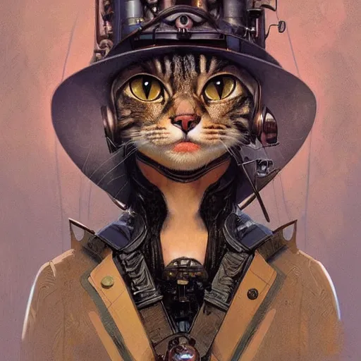 Image similar to Portrait of a steampunk cat, science fiction, highly detailed, digital painting, artstation, concept art, illustration, art by Greg Rutkowski and alphonse mucha