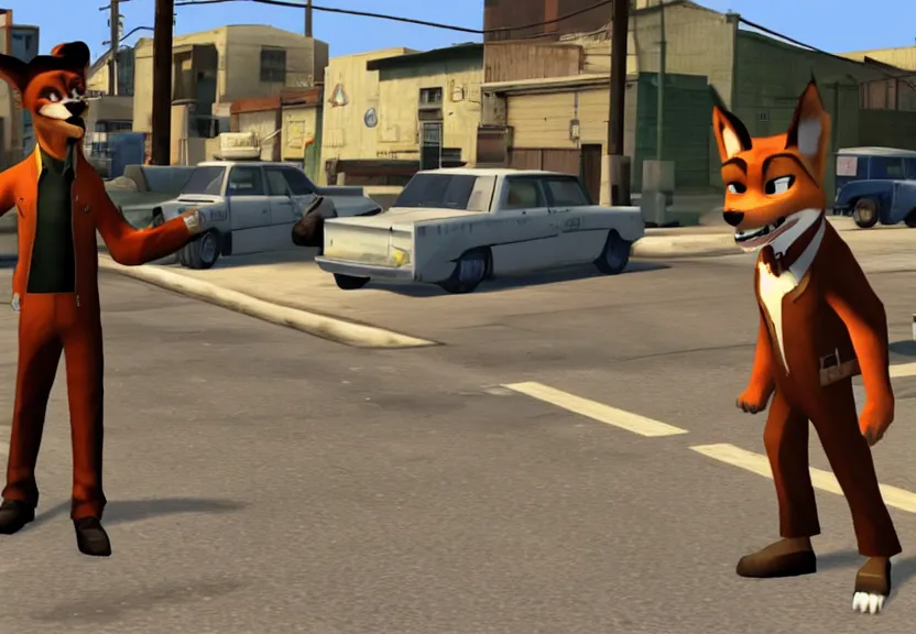 Prompt: A screenshot of Nick Wilde as Officer Tenpenny in GTA San Andreas.