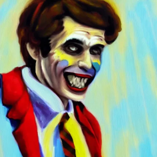 Prompt: a painting of ted bundy as a clown