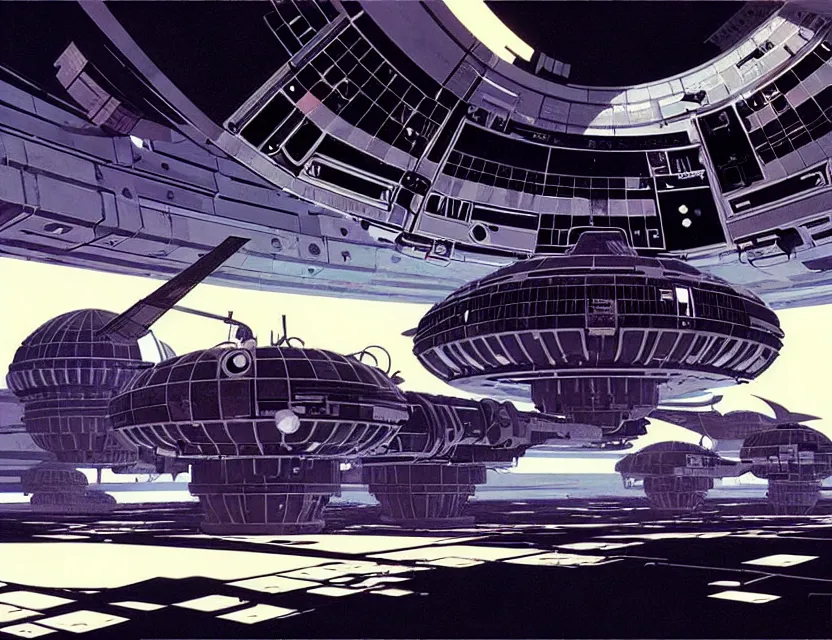 Image similar to concept art of an abandoned space station, by syd mead, intricate details, cinematic, epic