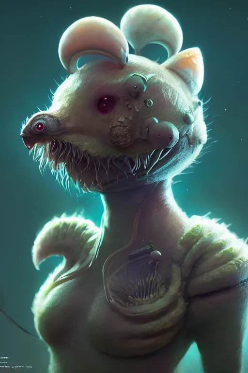 Image similar to a cute sci fi fauna by neville page, ken barthelmey, karol bak, james jean, tom bagshaw, sharp focus, trending on artstation, cinematic lighting, hyper realism, octane render, 8 k, hyper detailed, vivid, ultra detailed, highly detailed, zbrush, concept art, creature design