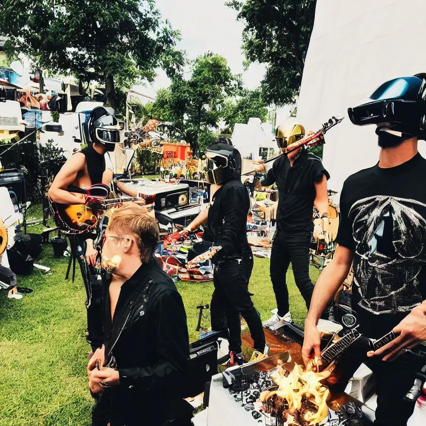 Image similar to daft punk performing at my back yard bbq, instagram photo