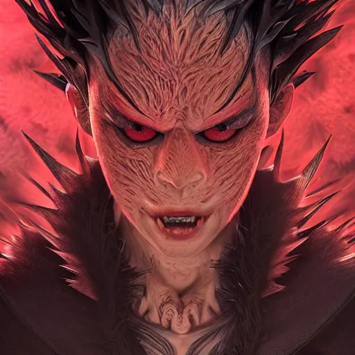 Prompt: demon boy, yound adult yokai boy with wild spiky hair, vantablack cloak, red eyes, ultra realistic, concept art, intricate details, eerie, highly detailed, photorealistic, octane render, 8 k, unreal engine. art by artgerm and greg rutkowski and charlie bowater and magali villeneuve and alphonse mucha