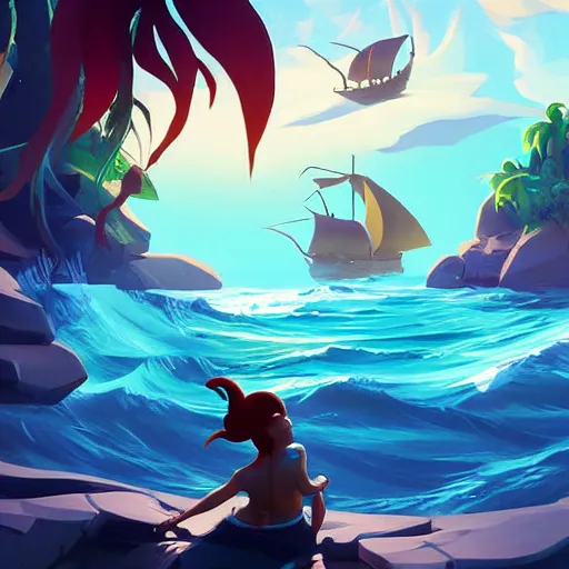 Image similar to painting mermaid treasure on sea of thieves game avatar hero smooth face median photoshop filter cutout vector, behance hd by jesper ejsing, by rhads, makoto shinkai and lois van baarle, ilya kuvshinov, rossdraws global illumination