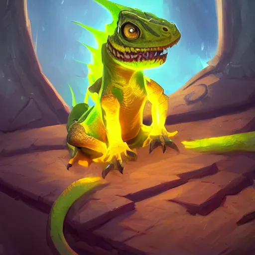 Image similar to a super cute glowing lizard, yellow theme, bright art masterpiece artstation. 8 k, sharp high quality artwork in style of jose daniel cabrera pena and greg rutkowski, concept art by tooth wu, blizzard warcraft artwork, hearthstone card game artwork, cute animal