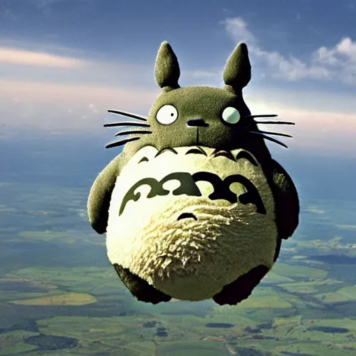 Image similar to ultra fat cursed real life totoro skydiving