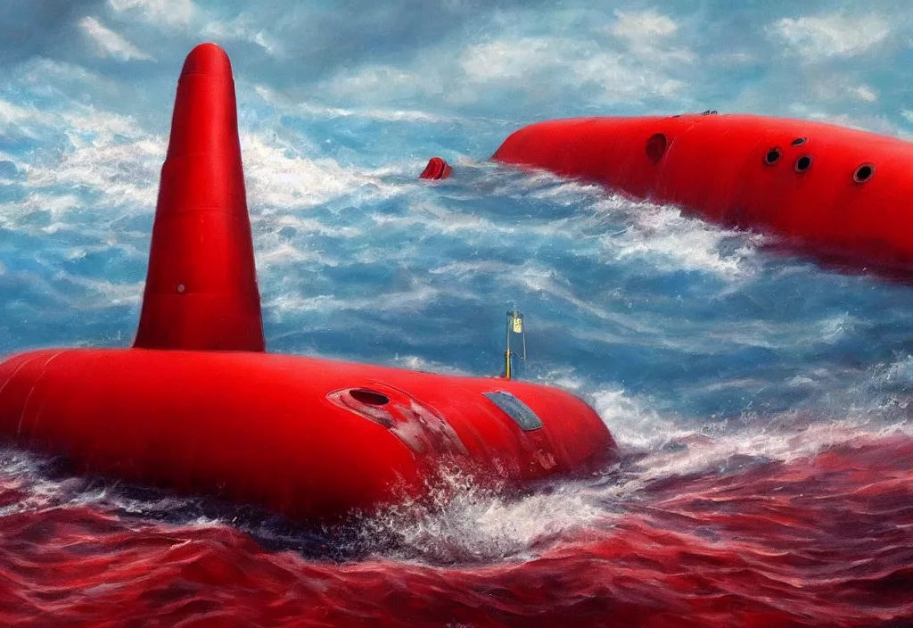 Prompt: realistic oil painting of a submarine in a red ocean!!