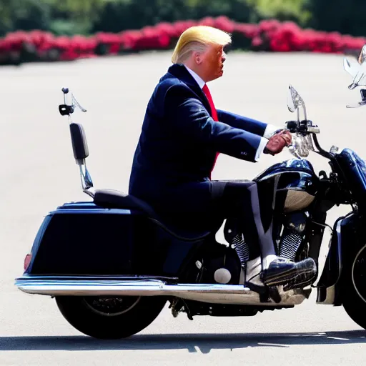 Image similar to donald trump and joe biden riding a motorcycle