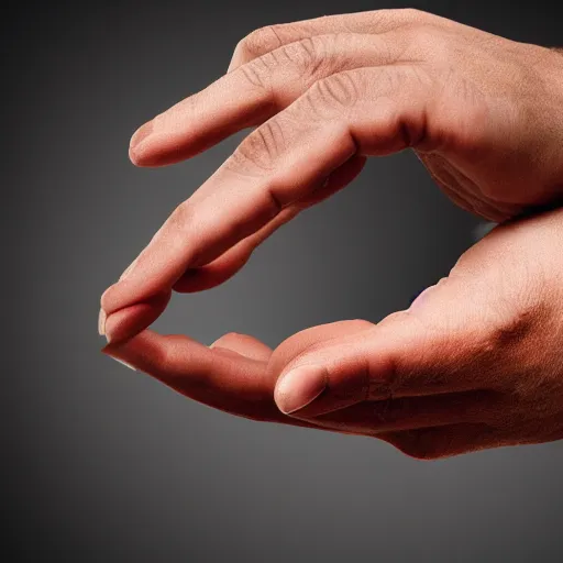 Image similar to a man staring in horror at his hand, which has turned into a fractal