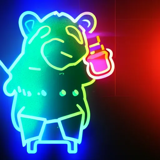 Image similar to cyberpunk hamster! holding rainbow! gem! crystal, neon lights, light reflection, logo, 8 k, hd