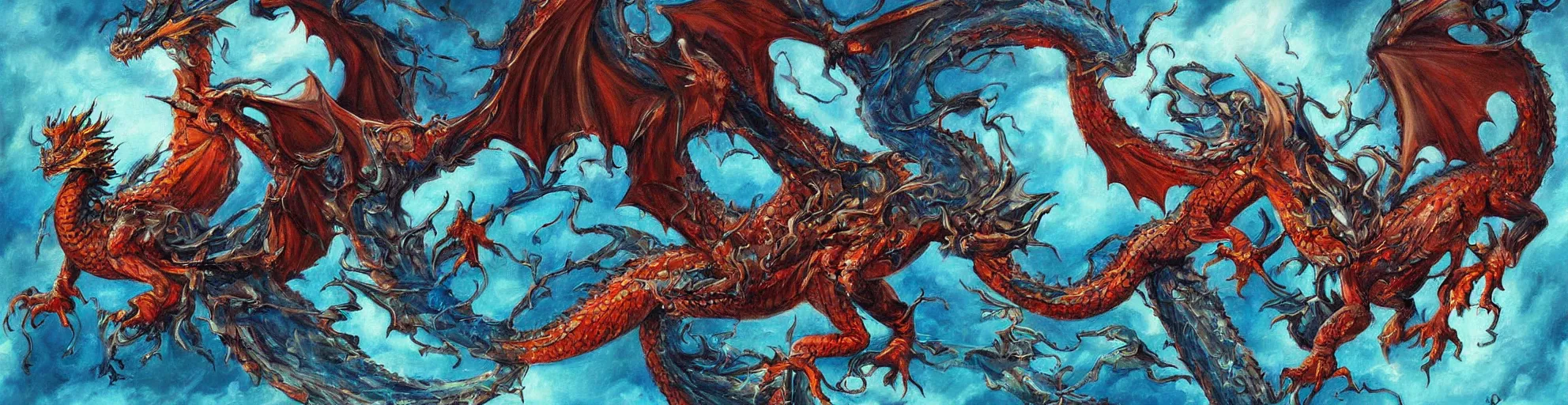 Prompt: the most beautiful dragon dramatic painting