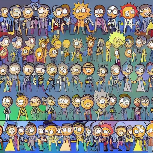 Prompt: 1 0 0 0 different mortys from rick and morty