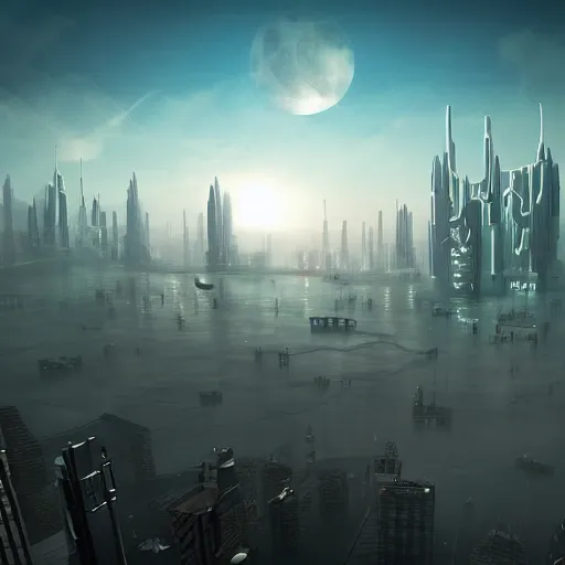 Image similar to utopian futuristic city floating in the clouds