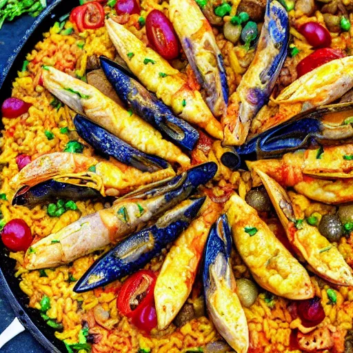 Prompt: high quality food picture of an authentic paella