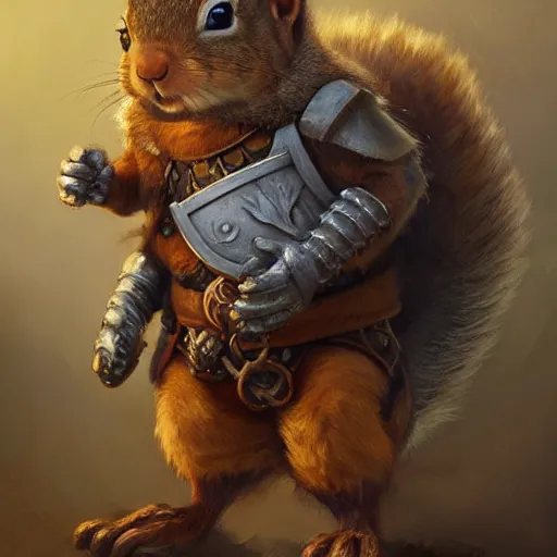 Prompt: squirrel druid dressed with a wooden armor, by justin gerard and greg rutkowski, digital art, realistic painting, dnd, character design, trending on artstation, 4 k