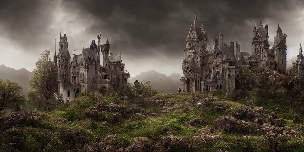 matte painting, castle, dramatic landscape, overgrown, | Stable ...