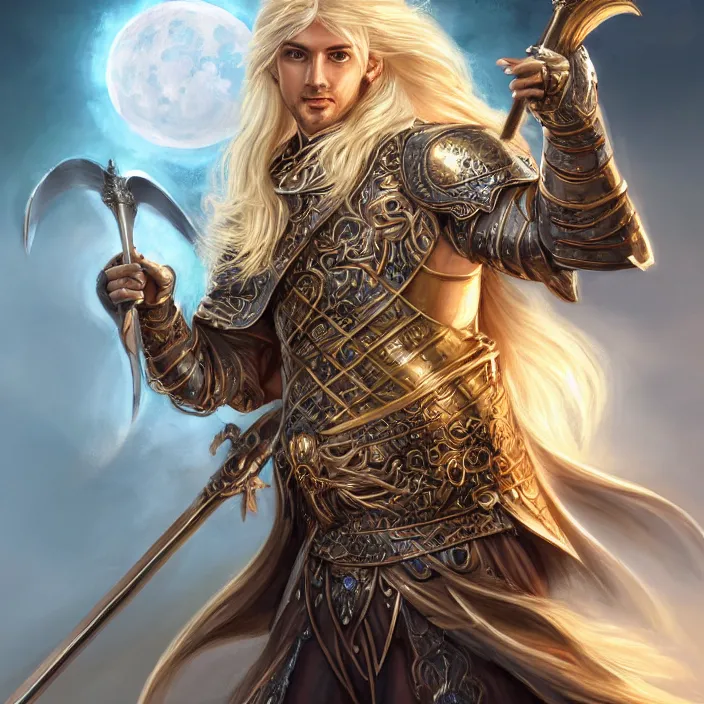 Beautiful male cleric with long flowing blonde hair | Stable Diffusion ...