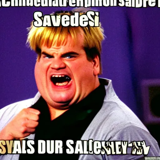 Prompt: Chris Farley goes super saiyan