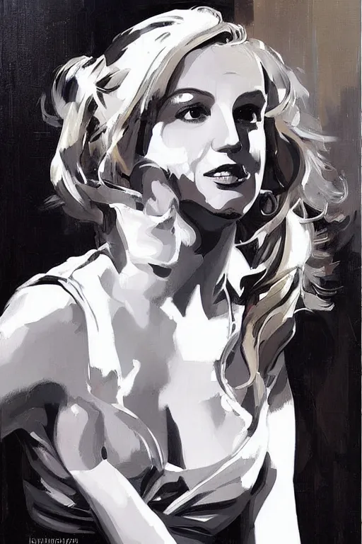 Image similar to britney spears, painting by jc leyendecker!! phil hale!, angular, brush strokes, painterly, vintage, crisp