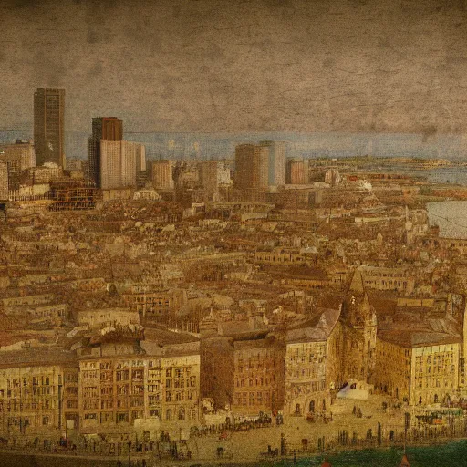Prompt: city of boston, painted by leonardo davinci, digital painting, 4 k