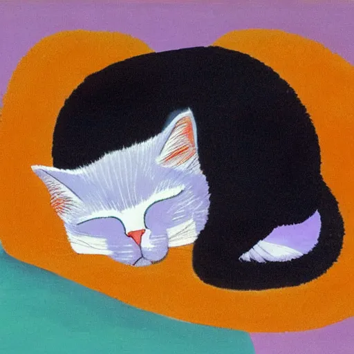 Prompt: sleeping cat by david hockney