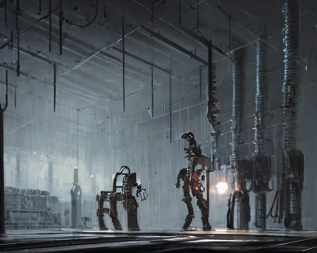 Prompt: gloomy colossal ruined server room in datacenter robot figure automata headless robot knight welder posing pacing fixing soldering mono sharp focus, emitting diodes, smoke, artillery, sparks, racks, system unit, motherboard, by pascal blanche rutkowski artstation hyperrealism painting concept art of detailed character design matte painting, 4 k resolution blade runner