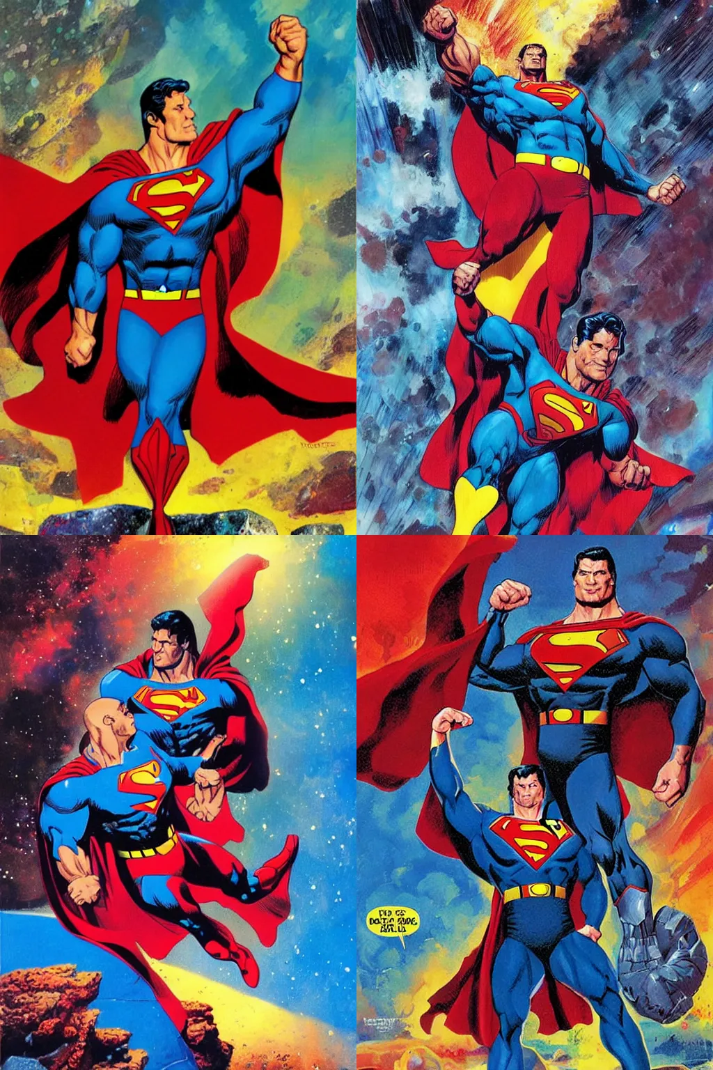 Prompt: Dwayne Johnson as Superman by Paul Lehr and Arthur Adams