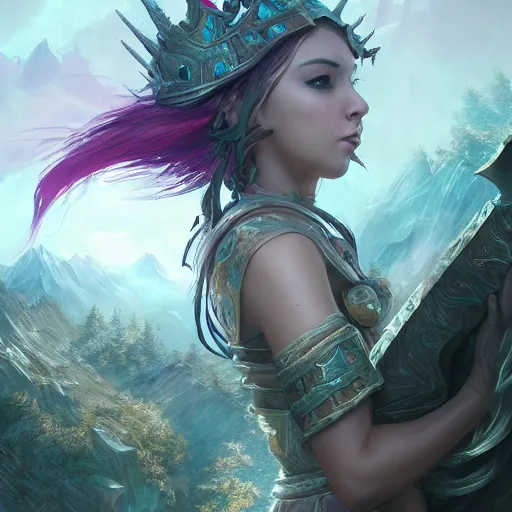 Image similar to Epic Fantasy princess warrior, highly detailed painting, 4K 8k Trending on ArtStation Cgsociety Octane render Unreal engine Concept art hq hd Matte painting, In the style of Ross tran, wlop, arcane, riot games,
