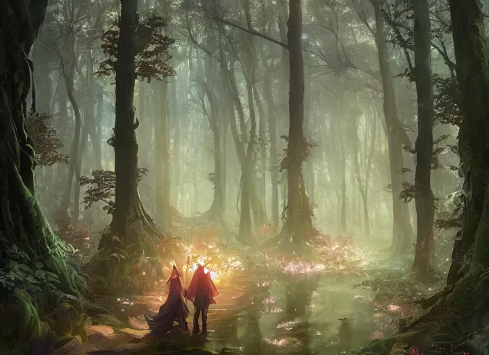 Image similar to a magical forest that separates the good world from the dark world, fantasy art by greg rutkowski, loish, rhads, ferdinand knab, makoto shinkai and lois van baarle, ilya kuvshinov, rossdraws, tom bagshaw, global illumination, radiant light, detailed and intricate environment