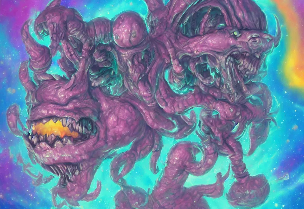 Image similar to smiling astronaut god demon monster underwater, pastel, colorful, fantasy, trending on artstation, digital art.